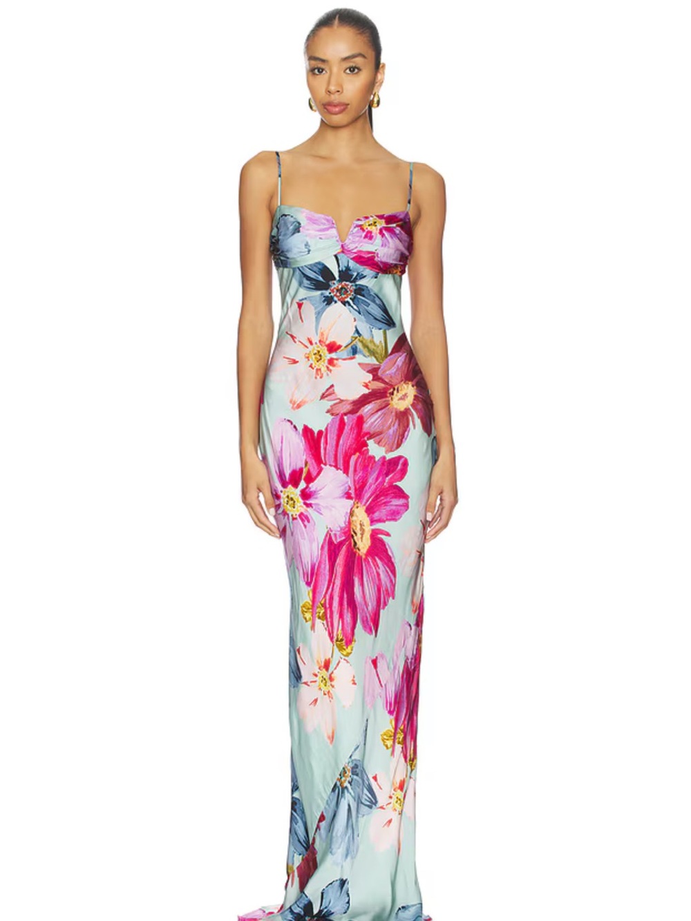 Amanda Uprichard Pastel Blue Floral Satin Slip Dress
